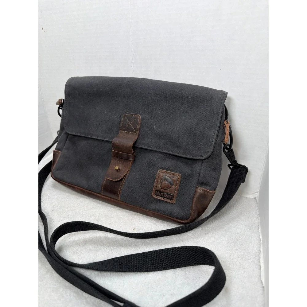 NutSac Satchel 11 Messenger Bag Mens Black Waxed Canvas Leather USA Made